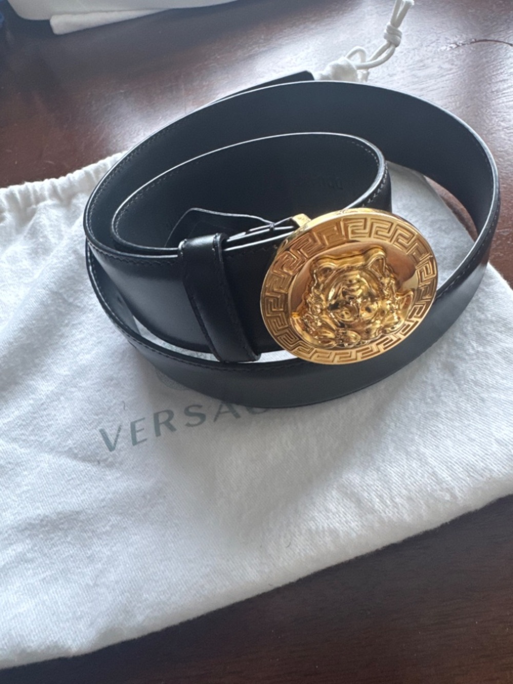 Versace Round Medusa Head Greca Leather Belt. Size 90/36